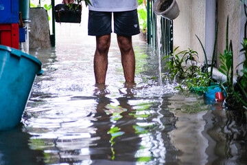 Flood water in a compound during the typhoon Carina.