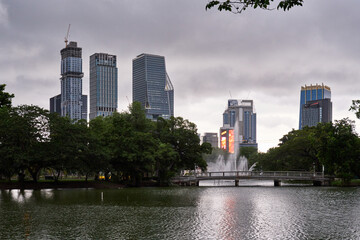 Bangkok skyline from Lumphini Park, Thailand