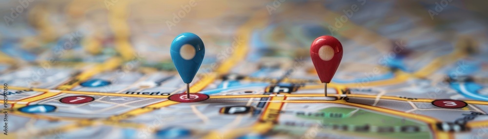 Poster a red dot is placed on a map of a city. the dot is glowing and he is a gps location. concept of tech