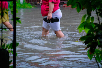 Flood water in the street during the typhoon Carina.