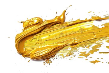 Fototapeta premium Golden oil paint isolated on white background, golden liquid oil brush stroke white background