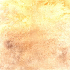 Desert sand Watercolor background abstract yellow brown. Hand drawn illustration of oceanic bottom. Dune wave sepia texture backdrop. Template with copy space for wallpaper, covers, website, banner.