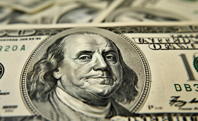 Close-up of one hundred dollar bills.