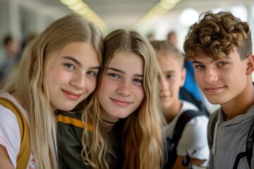Obraz premium Group of Confident Young People Smiling and Looking at Camera Indoors bright class
