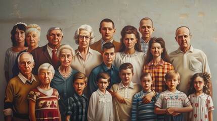 Large family reunion with multiple generations posing for a photo.
