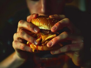 Delicious Gourmet Hamburger With Fresh Ingredients and Crispy Fries at a Cozy Diner in the Afternoon Sunlight. Generative AI