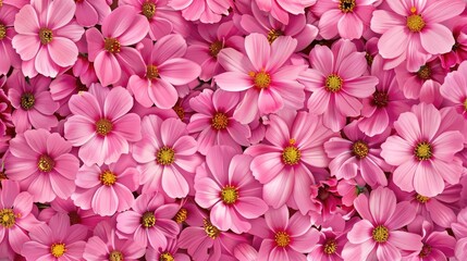 Pink cosmos flowers in bloom, creating a seamless pattern across a field in a vibrant garden setting