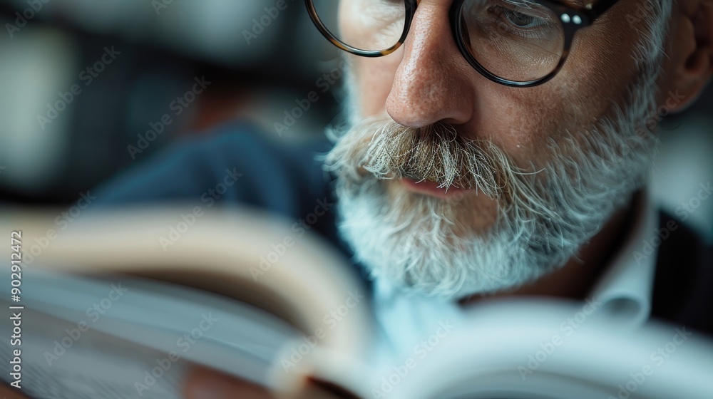 Poster a person is seen deeply engrossed in a book while in a cozy and comfortable study environment. this 