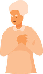 Senior woman suffering from heart attack holding chest experiencing discomfort