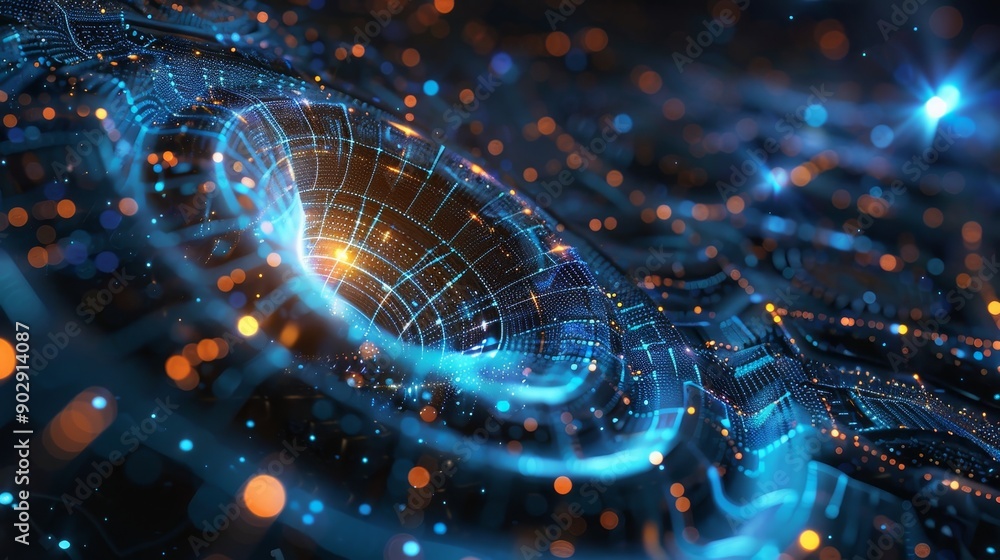Poster futuristic abstract digital technology background with glowing blue patterns and circuit board eleme