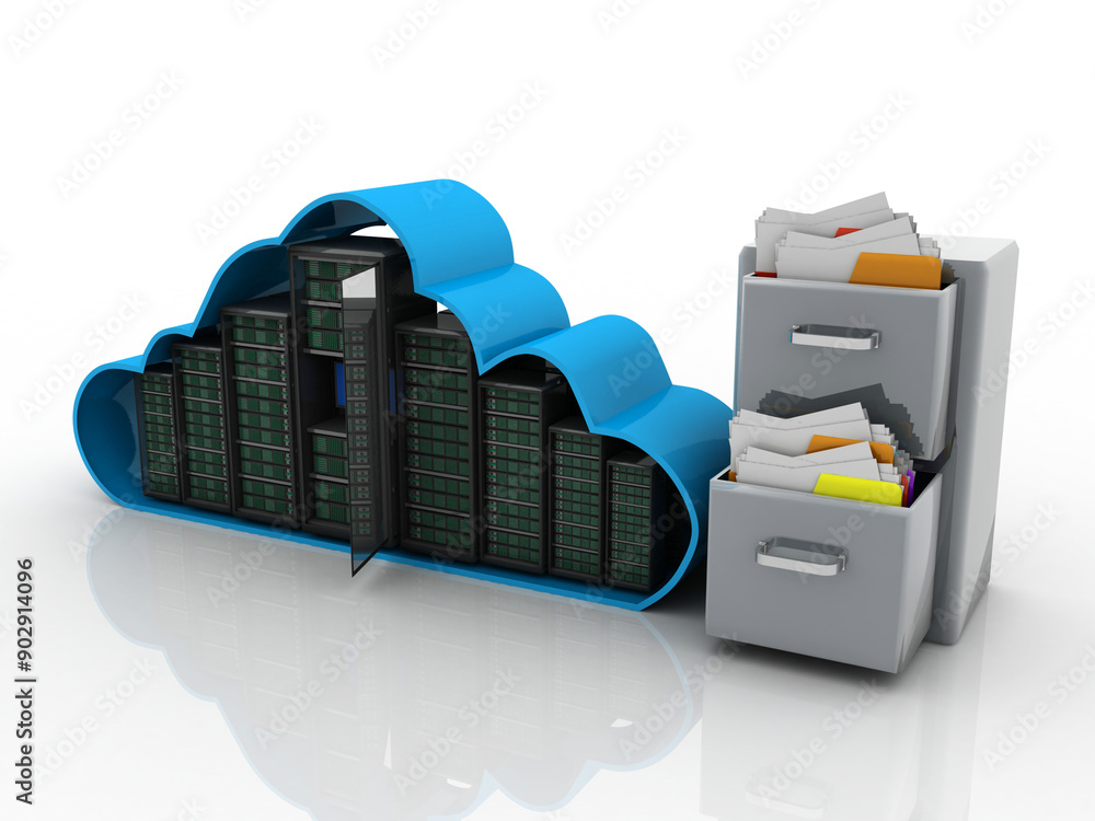 Poster 3d illustration data center server data sharing folder