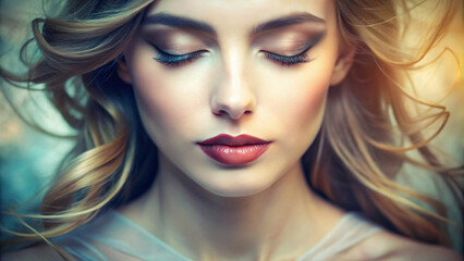 Fototapeta premium Glamorous blonde woman with flawless makeup in close-up studio portrait