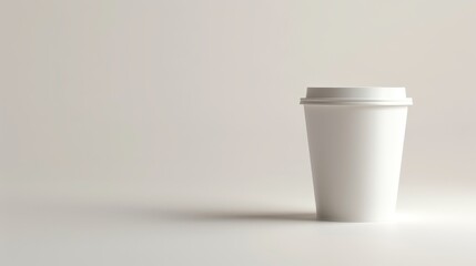 Minimalist white disposable coffee cup on a neutral background, perfect for branding or beverage concepts. Simple, clean design.