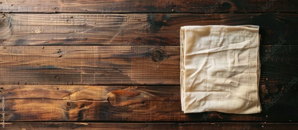 Poster wooden table with napkins providing empty copy space for text and design