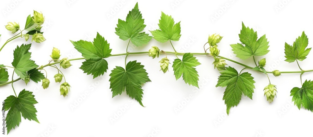 Leinwandbilder top view of a youthful hop branch with leaves set against a white backdrop ideal for a copy space im