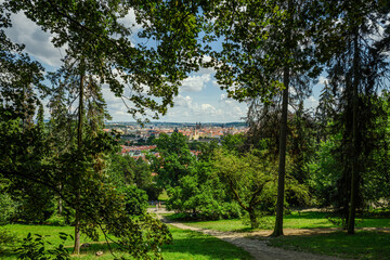prague view from petrin park towards old town square