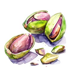 Organic Pistachio Nuts. Watercolor Illustration of Fresh and Healthy Snack