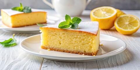 Delicious slice of lemon cake served on a white plate, lemon, cake, dessert, slice, delicious, sweet, pastry, food photography