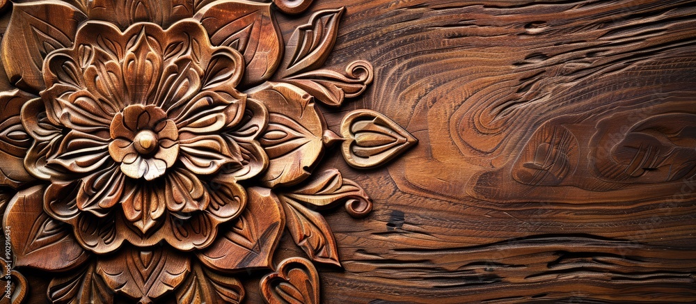 Poster the intricate design on the wooden surface creates an appealing copy space image