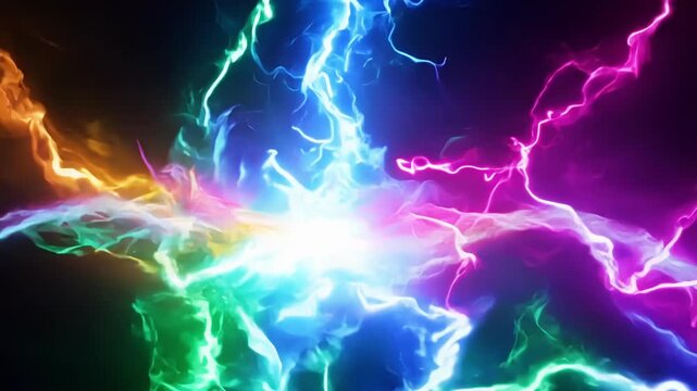 Radiant bursts of color electrify the screen creating an abstract storm of lightning effects.