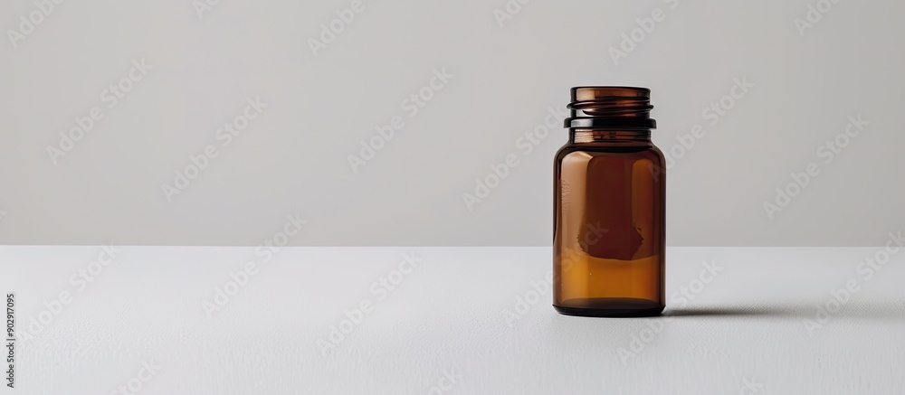Poster A medicine bottle is placed on a table against a white backdrop creating a simple composition with copy space image