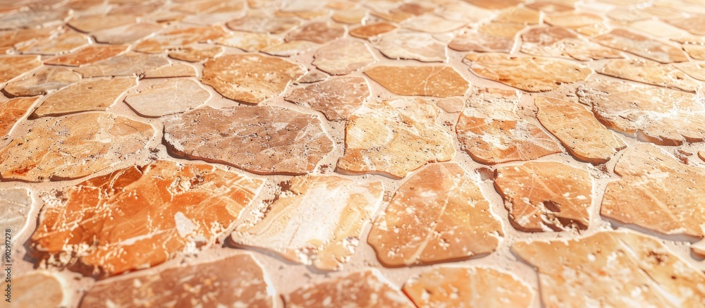 Poster seamless background with a panorama of brown terra cotta floor tiles outside building showcasing nat