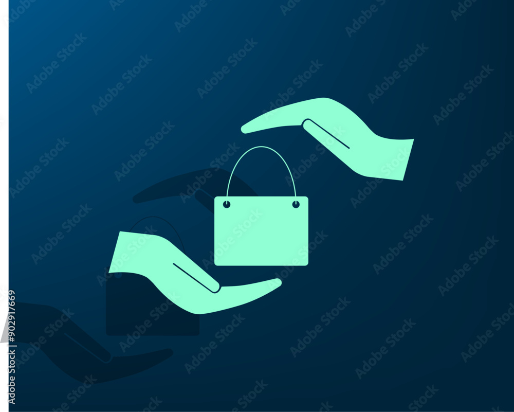 Poster vector illustration with shadow on blue background with gradient