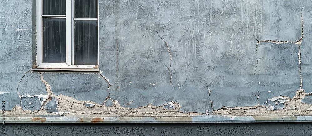 Poster The house s gray wall shows cracks from substandard construction creating a distressed appearance in the copy space image