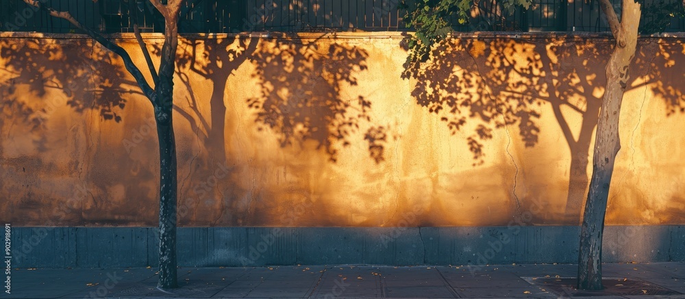 Leinwandbilder the silhouette of trees casting shadows on the wall adds a picturesque element to the empty copy spa
