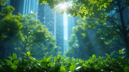 ESG Concept. Eco-friendly Buildings in the Modern City. Sustainable Glass Office Building with Trees for Reducing Heat and Carbon Dioxide. Office Building with Green Environment.&nbsp;