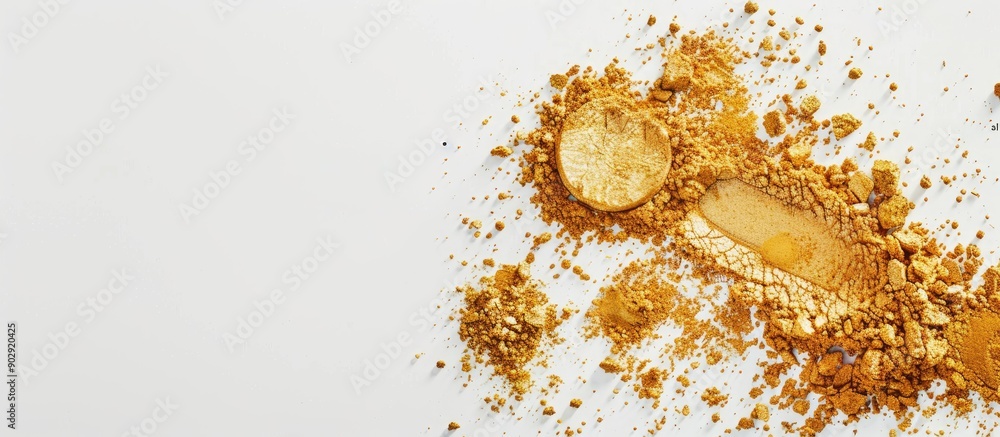 Poster Golden highlighting powders displayed on a white backdrop with empty space for adding images. Creative banner. Copyspace image