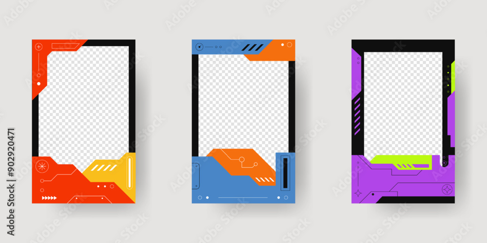 Poster collection of player frames template. cyberpunk style. game card frame mockup template design.