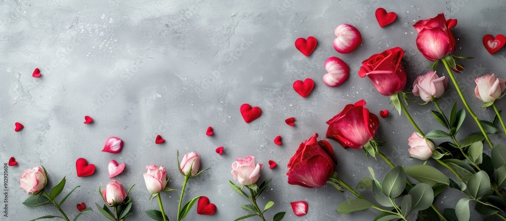 Poster A Valentine s Day card featuring affectionate messages and spring blooms on a soft gray backdrop suitable for Valentine s Day Women s Day and Mother s Day with a top down view and ample copy space im