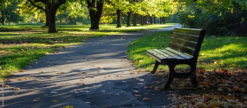 Poster park bench on a pathway with a copy space image