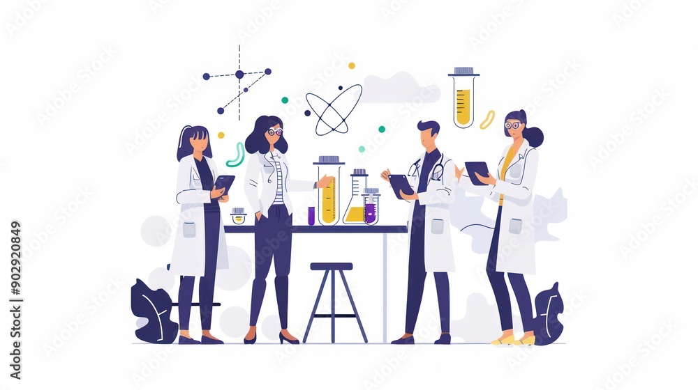 Poster a scientist explaining biotechnology applications to colleagues