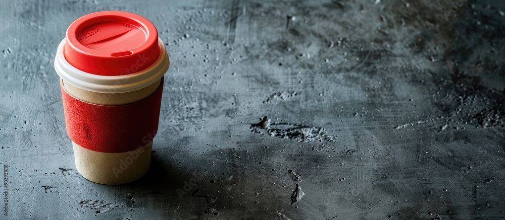 Poster reusable coffee cup on concrete background with copy space image viewed from a high angle perspectiv