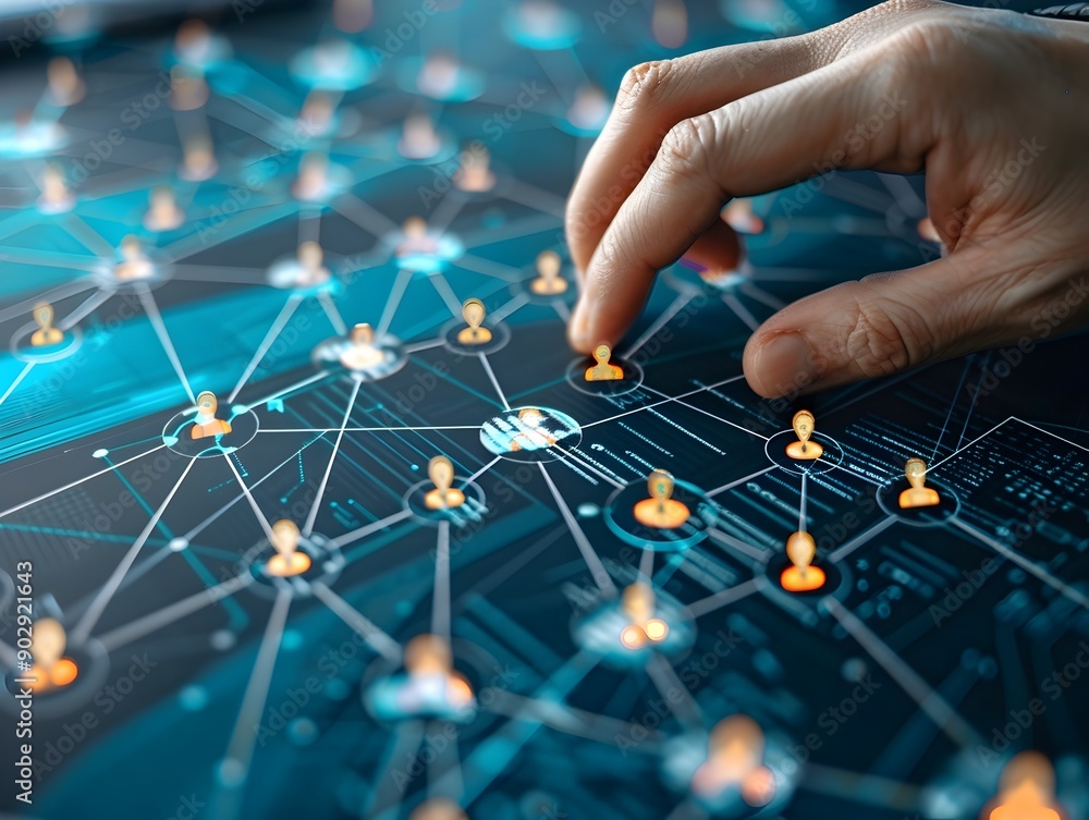 Poster professionals networking through a digital platform with virtual business profiles