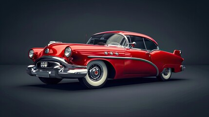 Obraz premium Chic retro vintage red car model, luxurious and stylish, on a gradient black background. Ideal for classic car enthusiasts and design projects.
