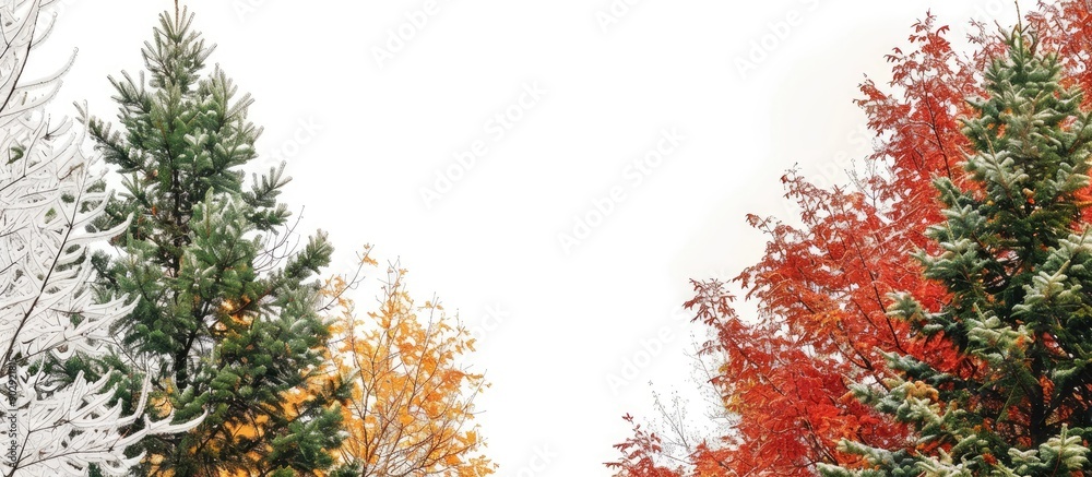 Poster copy space image of pine and maple trees