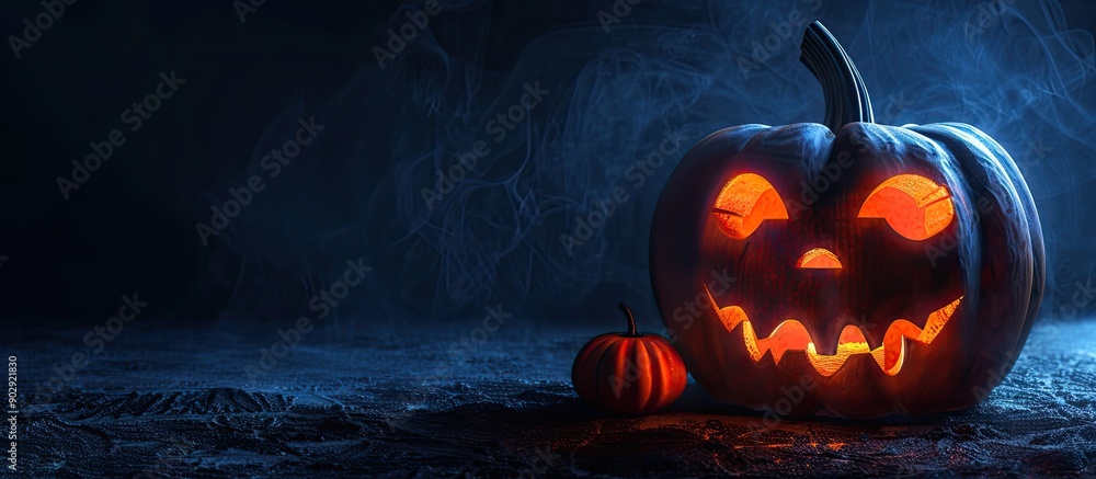 Poster an orange pumpkin transformed into a spooky and entertaining jack o lantern with illuminated eyes ag