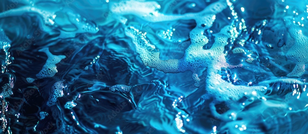 Poster Stunning blue water texture captured in a macro photograph displaying a natural fluid art pattern with a copy space image