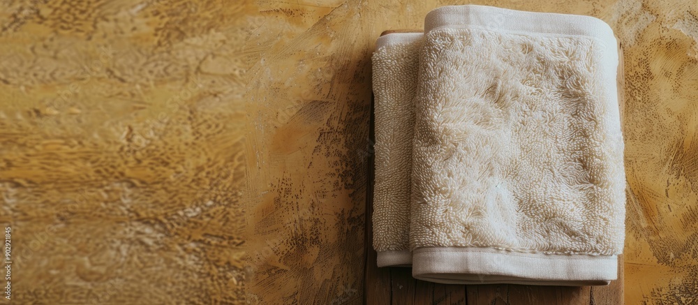 Poster A towel lays neatly on the table providing a clean and crisp copy space image