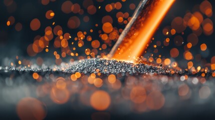 Red-hot metal being shaped with sparks flying around, a dramatic display of blacksmithing and metallurgy in action, showcasing heat, light, and craftsmanship.