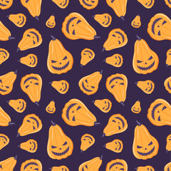 halloween elements, spooky pumpkin seamless pattern, autumn cute background