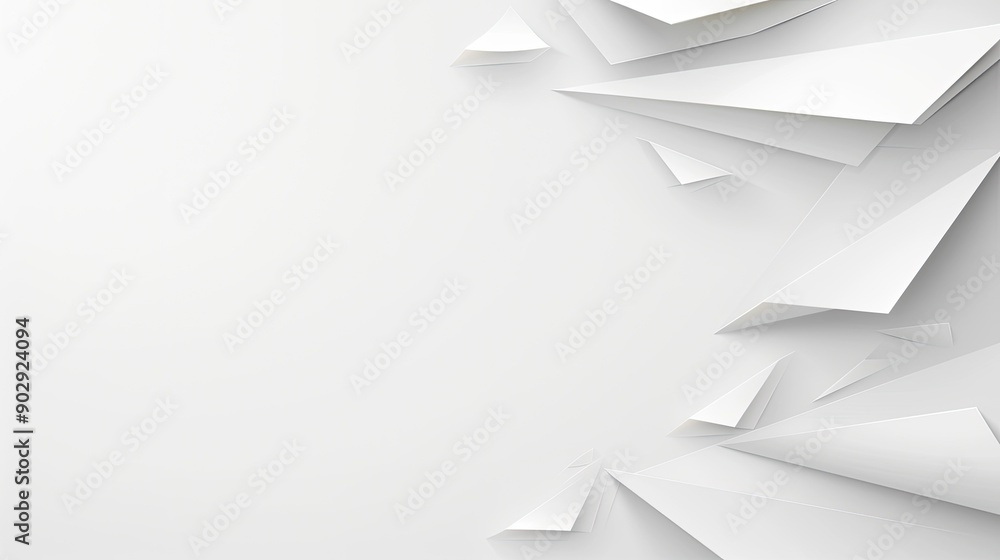 Poster the artwork features an arrangement of white geometric shapes creating depth and patterns against a 