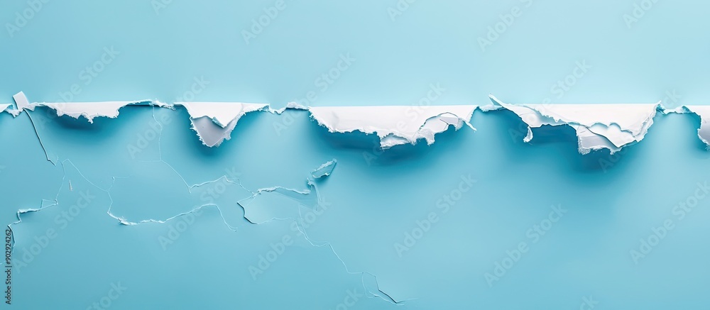 Poster torn paper against a blue backdrop with copy space image