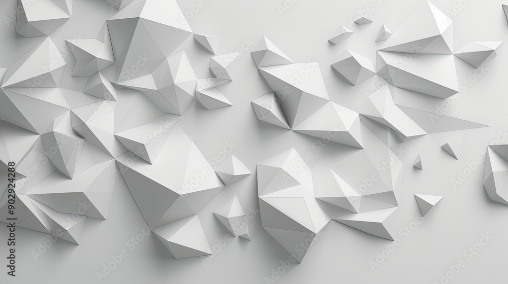 Poster the artwork features an arrangement of white geometric shapes creating depth and patterns against a 