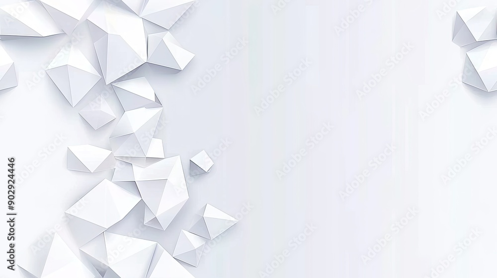 Poster the artwork features an arrangement of white geometric shapes creating depth and patterns against a 