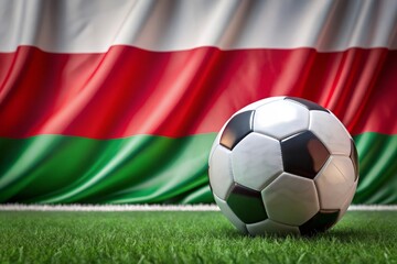 Naklejka premium Hungary flag with soccer ball. Football