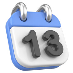 3D calendar. Day 13. Thirteenth day of the month. 3D illustration.